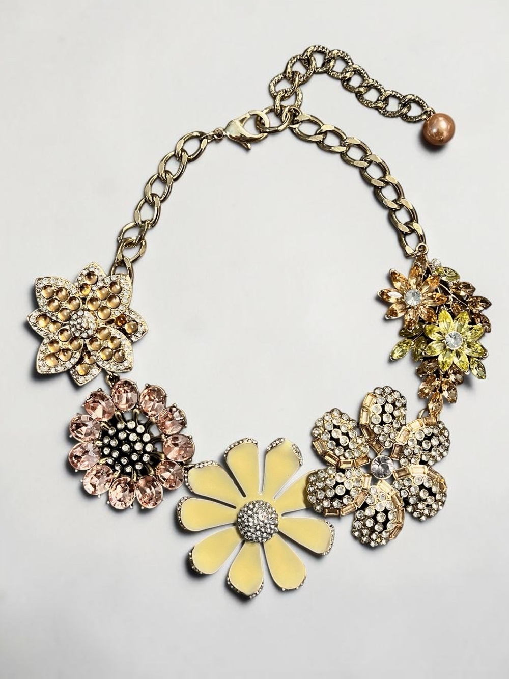 Gold-Tone Multi Flower Crystal Statement Necklace